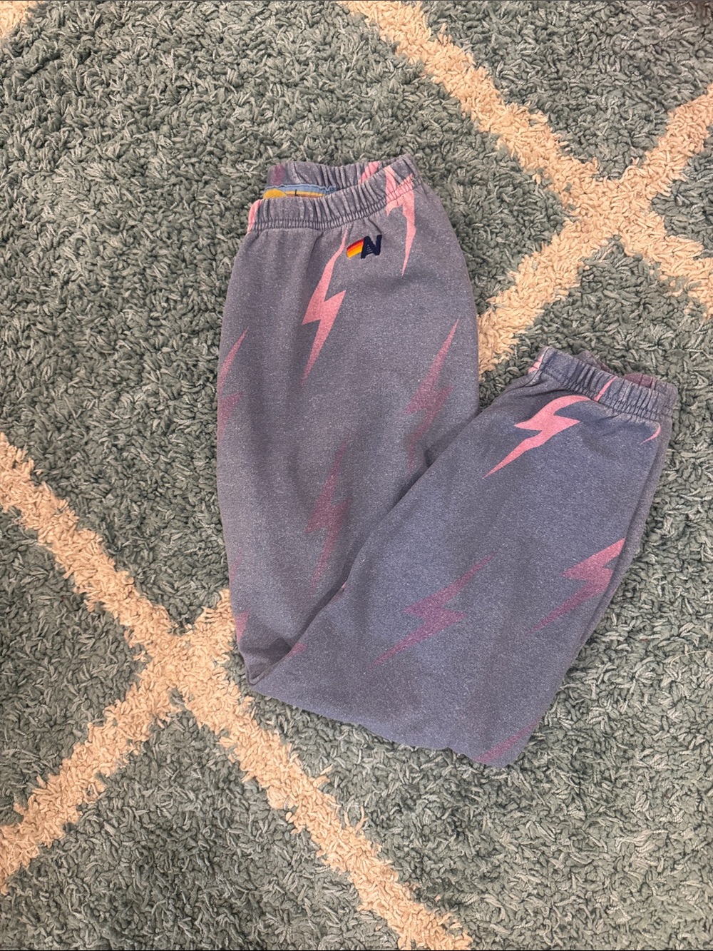 Aviator Nation Purple Sweatpants with Pink Lightning Bolts